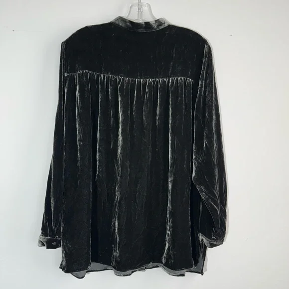 NWT Eileen Fisher Mandarin Collar Long Shirt Silk Ivy Crushed Velvet PL Petite L - Picture 6 of 16